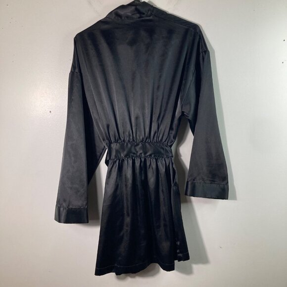 Womens Vintage 90s Victorias Secret Satin Robe Short Black OS Polyester 1/2 Slee - Picture 2 of 12